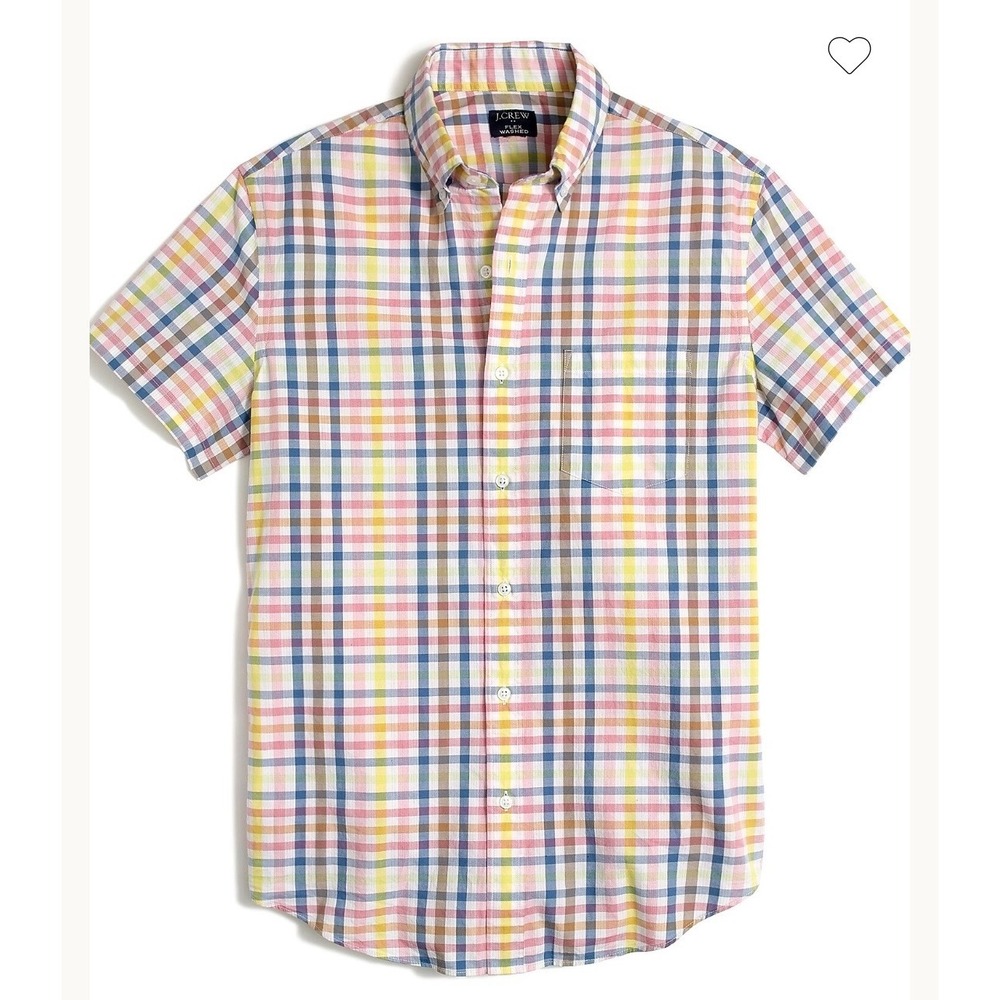 NWT J.Crew Flex Washed Mens Large Short Sleeve Plaid Button‎ Down Shirt Large